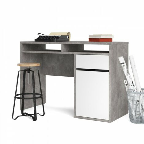 Weißer Betonschreibtisch 110 x 48 x 77 h mit Fach und Schublade