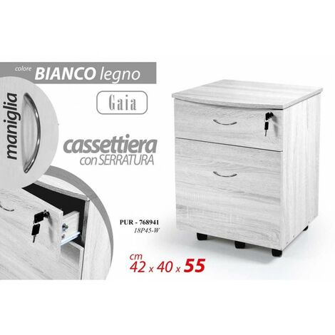 Weißer Büroschrank mit Schlüsselschubladen und Rollen cm 42 x 40 x 55 h