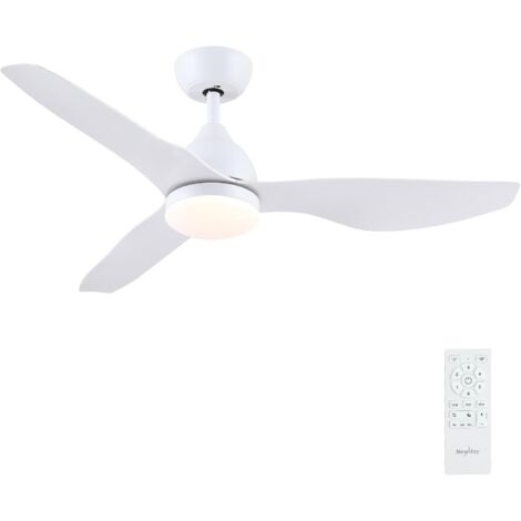Weißer Deckenventilator (116 cm) mit Licht und Fernbedienung, leise, dimmbares Leuchtmittel, 3 wendbare Flügel, Schlafmodus, Memory-Funktion, geeignet für Schlafzimmer, Wohnzimmer, Terrasse und Balkon