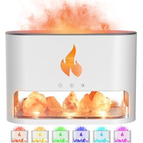 Weißer Diffusor für ätherische Öle mit Himalaya-Salzlampe, 250 ml, Kaltnebel-Luftbefeuchter, mehrfarbiges Licht