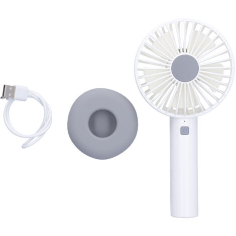 Weißer, donut-förmiger Tischventilator mit LED-Nachtlicht und Silikonfuß – ideal fürs Schlafzimmer