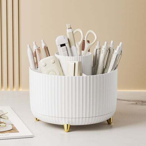 Weißer, drehbarer Schreibtisch-Organizer um 360°, Aufbewahrungsbox, multifunktional, Kosmetik-Organizer, Schreibtisch-Organizer, Stiftehalter, multifunktional, für Zuhause, Aufbewahrungsbox, Aufbewahr