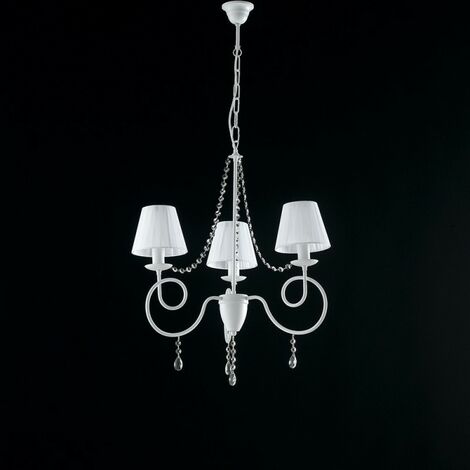 Weißer Eisenkronleuchter drei Lichter schäbige Dekoration Weiße Lampenschirme 60x h67 cm