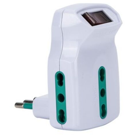 Weißer FME-Dreifachadapter mit Thermoschalter 10A &gt 10/16A 2P+E