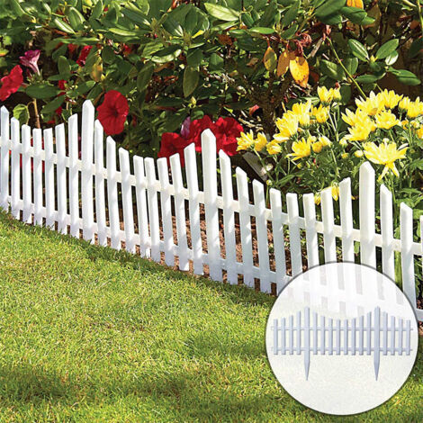 Weißer Gartenzaun, weiße Kunststoff-Beeteinfassungen für Pflanzen, Rasen/Gras, Beeteinfassungen, Wegeinfassungen, 4er-Pack (Gesamtgröße: 244 cm L x 33 cm H)