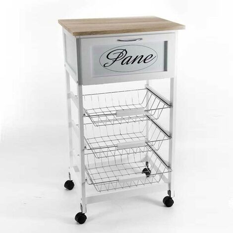 Weißer Küchenwagen mit Metallkörben cm 47 x 37 x 85 h