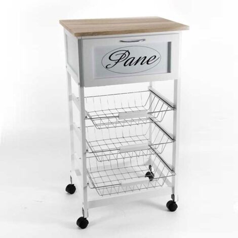 Weißer Küchenwagen mit Metallkörben cm 47 x 37 x 85 h
