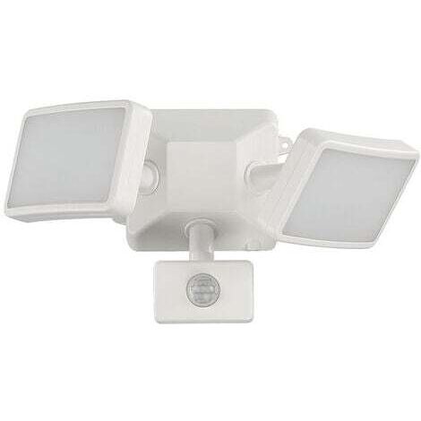 Weißer LED-Fluter mit einstellbarem Bewegungssensor, Doppelkopf-LED-Außenstrahler, wasserdicht IP54, 1200 lm, 6500 K Tageslichtweiß, Park, Garage und Eingang