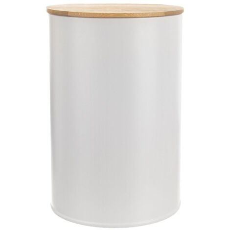 Weißer Metall-Lebensmittelbehälter mit Bambusdeckel WHITELINE 1,3 l