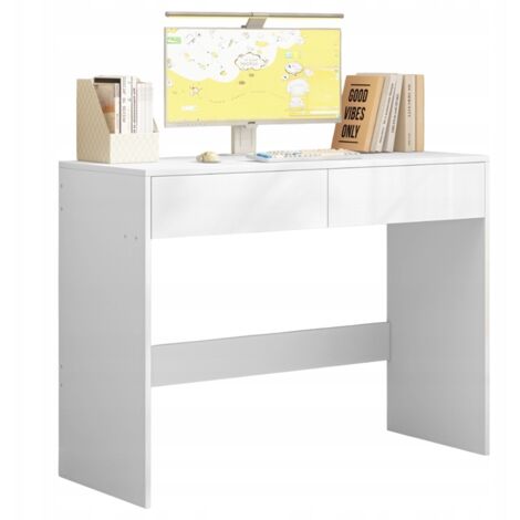 Weißer, moderner Computertisch mit 2 Schubladen, Loft-Tisch, Schminktisch, 100 cm