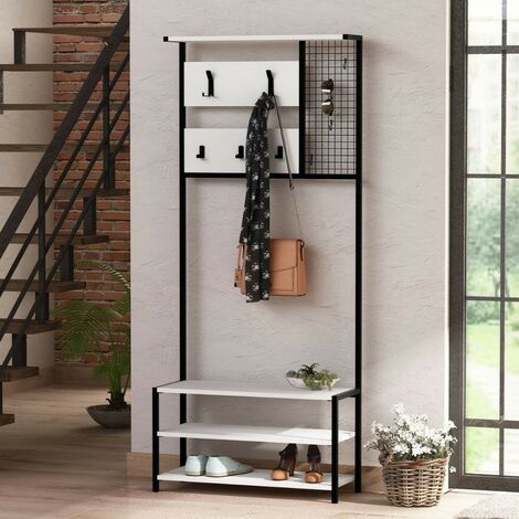 Weißer Nomad Eingangsregal mit 5 Haken Garderobe L 78 x B 30 x H 182 cm