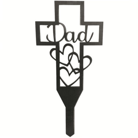 Weißer oder schwarzer Metallgrabstein mit Kreuz und Rosenbusch – 30 x 15 cm großes eisernes Gedenkkreuz für Gräber und Gärten – 1 Stück