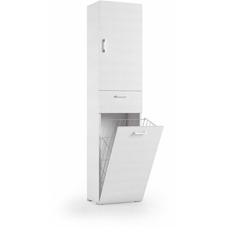 KIAMAMI VALENTINA Weisser Platzsparender Mehrzweck-Hochschrank Mit Wäschekorb