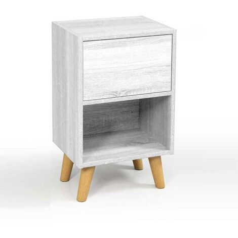 Weißer Schlafzimmer-Nachttisch mit hohen Füßen Zwei Fächer cm 40 x 30 x 65 h