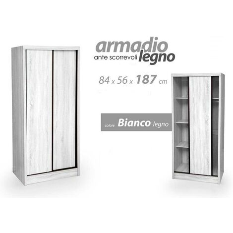 Weißer Schwebetürenschrank mit Doppelabteil 84 x 56 x 187 h