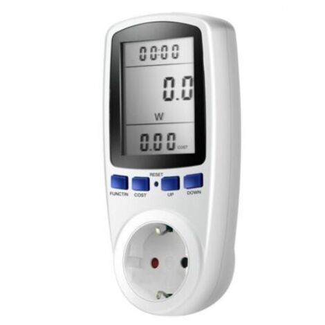 Weißer Stecker mit Energiezähler, LCD-Anzeige, 16A, 230V, 50Hz, Stromverbrauch, Stromstärke, Spannung, maximale Leistung 3680 W