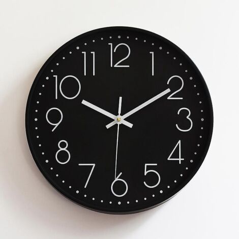 (Weißer Text) Wanduhr, 30 cm (12 Zoll), moderne, geräuschlose Wanduhr, geräuschloses Quarzwerk, modernes, minimalistisches Design