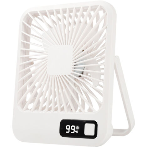 Weißer USB-Tischventilator mit stabilem Ständer, 5 Geschwindigkeitsstufen, ultraleise, USB-Ladefunktion, 230 g, ABS-Kunststoff, 15 Stunden Akkulaufzeit
