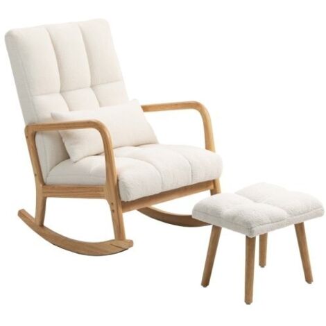 WeißerSchaukelstuhlMitFußhockerFleeceBezugArmlehnenWohnzimmerSchlafzimmer