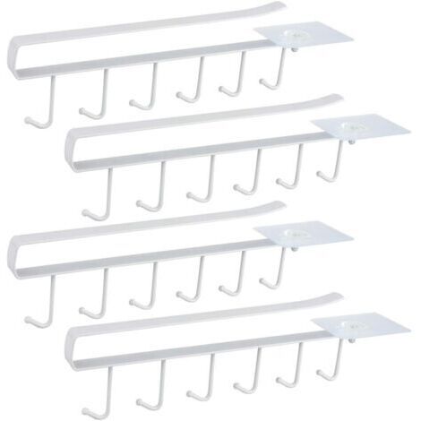 Weißes 4er-Set Schrankeinsatz Tassenhalter, Becherhalter für 6 Tassen, Aufbewahrungshaken für Tassen, Haken für Küchenutensilien