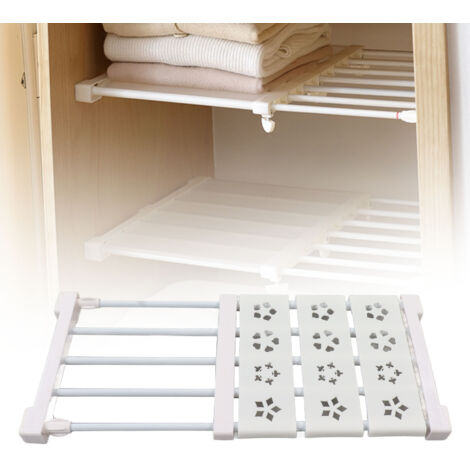 Weißes, ausziehbares Spannregal für den Kleiderschrank – 24 cm breit, 38–55 cm hoch – Teleskopierbare Organisation ohne Bohren