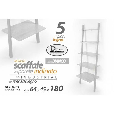 Weißes geneigtes industrielles Wandregal cm 64 x 48 x 180h