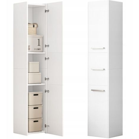 MUVU Weißes, modernes, hohes Regal mit 3 Türen, 170 cm, abschließbarer Schrank