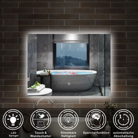 Weißkalt LED Badspiegel Badezimmerspiegel Wandspiegel Dimmbar LED Memory 100x60cm