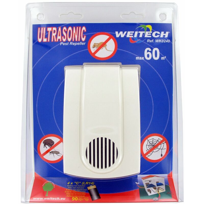 Pest Repeller Ultrasonic - Répulsif antiparasitaire ultrasonique 60 m² - Weitech