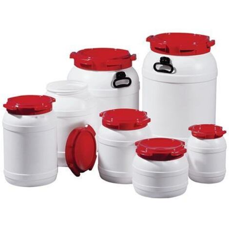 Weithalsfass 10,0 l PE weiß mit rotem Deckel - 7011-61-046
