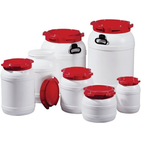 Weithalsfass 15,4 l PE weiß mit rotem Deckel - 7015-61-046