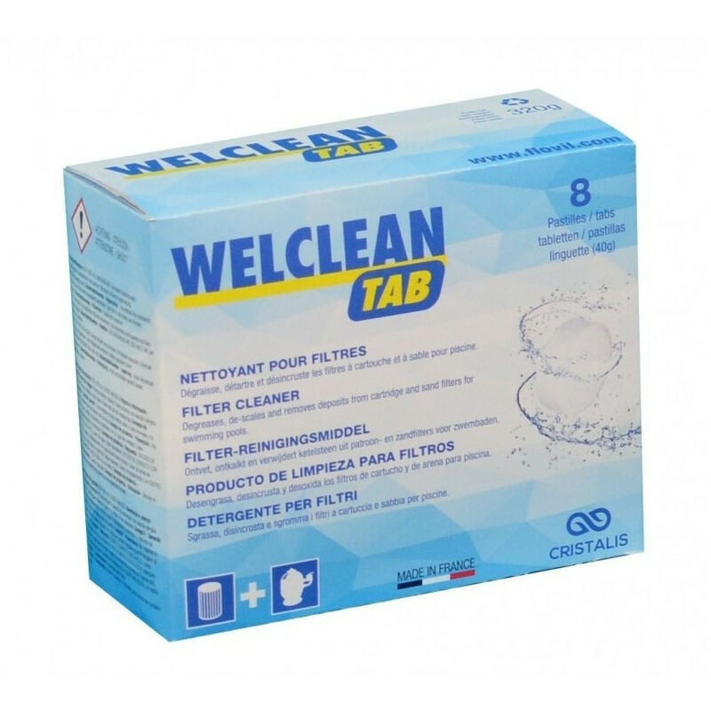 Welclean tab, Nettoyant, dégraisse, détartre et désincruste pour filtre piscine Acis