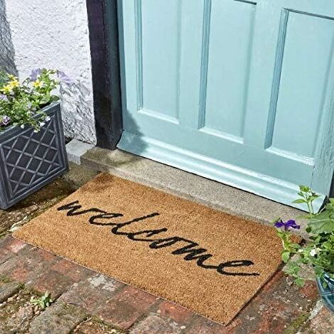 Welcome Mat Decoir Doormat Door Mat Natural Look Mat Slip Resistant PVC Backing Safe Anti-Slip Indoor Outdoor Use (Welcome)