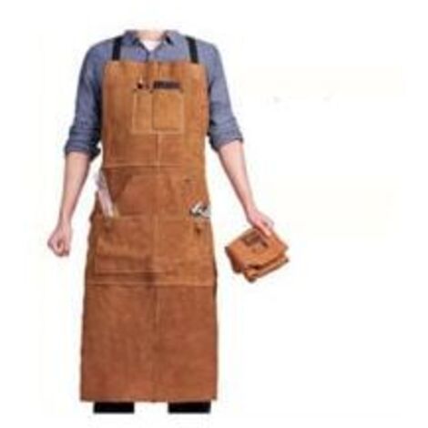 Welder's Apron with 6 Pockets, Heat-Resistant and Fireproof Leather Work Apron, Adjustable Carpenter's Apron for Men (Sizes M to XXXL), Perfect for Blacksmiths, Mechanics, and Workshops (NPTERBL, TRIM