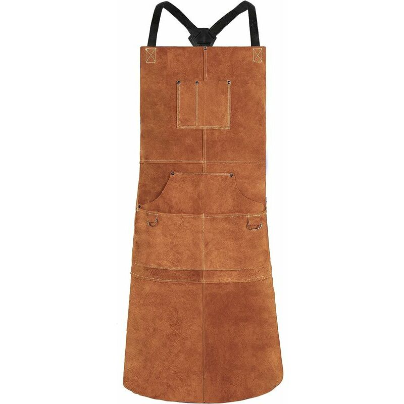 Alwaysh - Welding Apron, Cowhide Leather Work Apron with 6 Pockets, 24' x 36' Multifunctional Cooking Apron, Adjustable Straps from m to xxl for Men