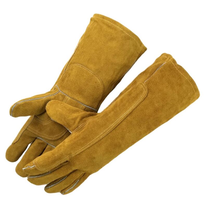Welding Gloves Heat Resistant Gloves Fireproof Gloves for Log Burners Cow Split Leather Welding Gloves Rigger Gloves Wood Burning Grill Gloves (Gold)
