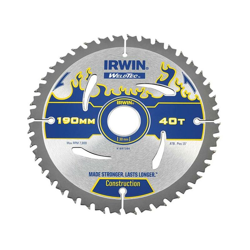 Irwin - Weldtec Circular Saw Blade 190 x 30Mm x 40T Atb