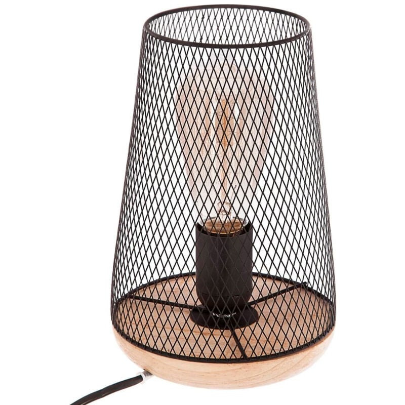 Wellhome - welhome - Lampe en métal et bois noir H.23