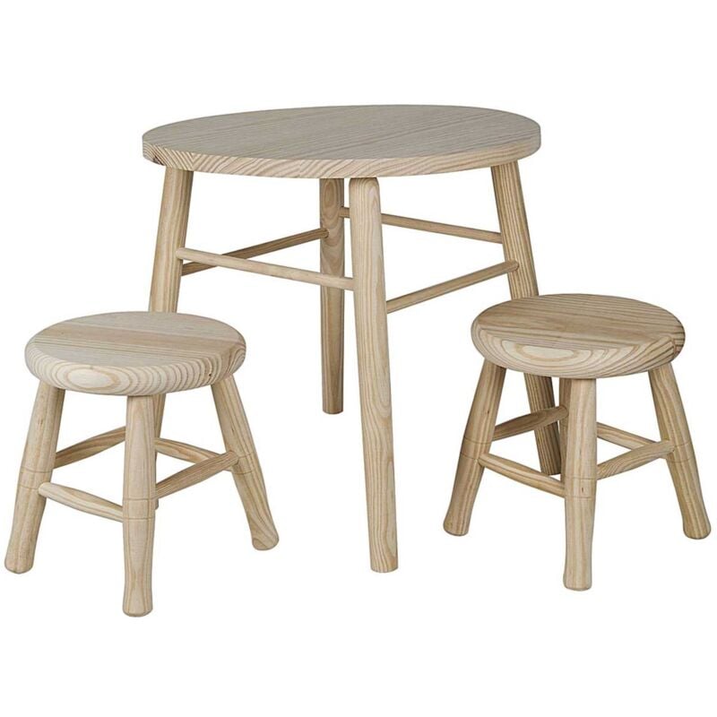 Well home - Ensemble enfant rond (Table + 2 tabourets) en bois de pin