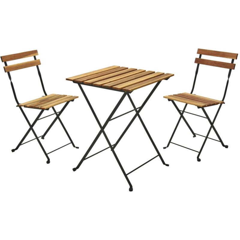 Well home - Ensemble table 'Bistro' + 2 chaises en bois et structure en acier noir