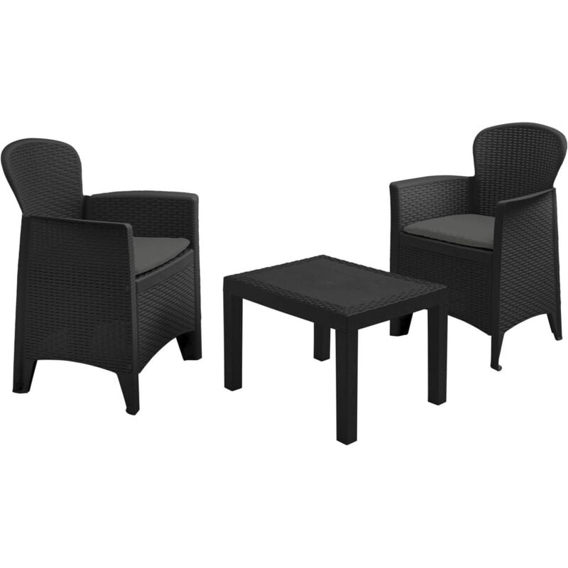 Well home - Ensemble de jardin 'Akita' composé d'une table + 2 chaises de couleur anthracite idéal pour les terrasses