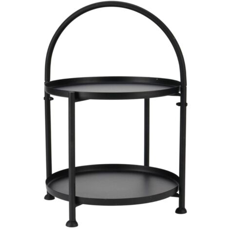 Well Home Mesa auxiliar de 2 alturas de Hierro en Negro Mate Ø34x45,5cm