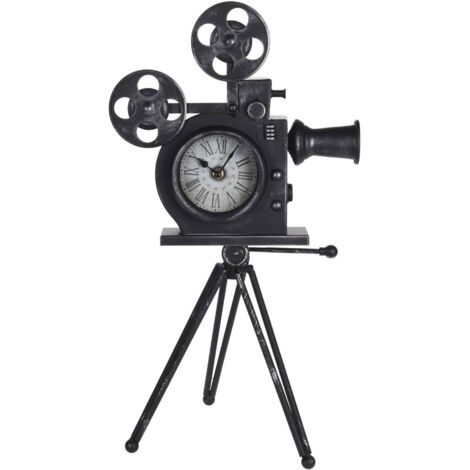 Well Home Reloj de mesa modelo cámara de peliculas en metal negro 29x22x53cm