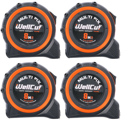Wellcut 8M/26ft Pocket Tape Measure With Magnetic Hook, Anti-Impact Pack of 4