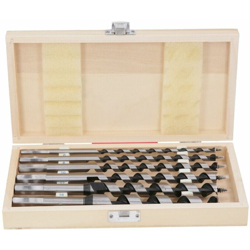 Wellcut Auger Drill Bit Set 6 Piece (6mm to 20mm) Carbon Steel in Wood Case