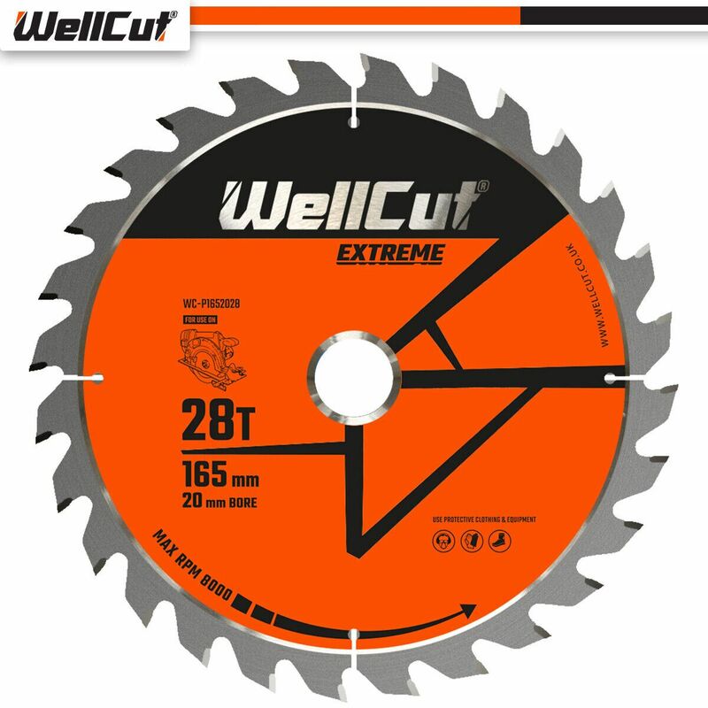 Tct Saw Blade 165mm x 28T x 20mm Bore Suitable For Makita SP6000, DSP600 - Wellcut