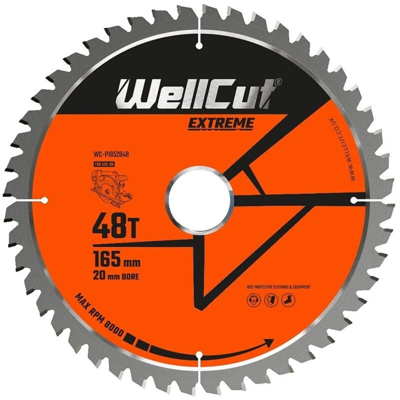 WC-P1652048 Extreme Circular Saw Plunge Saw Blade 165mm x 20mm x 48T - Wellcut