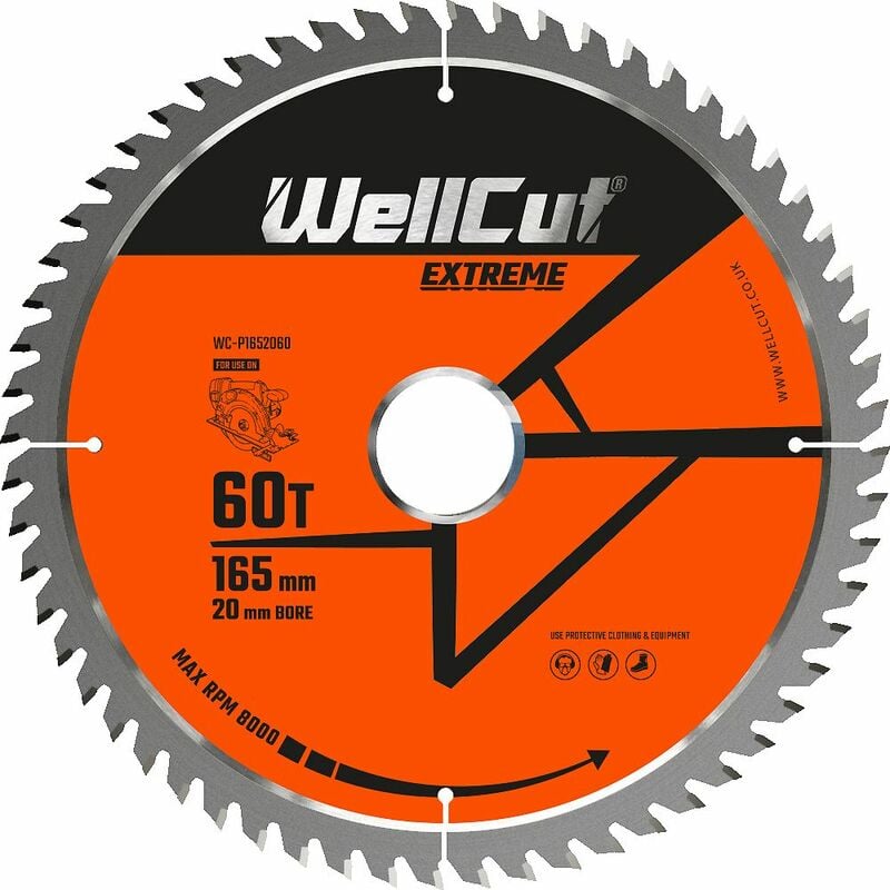 Tct Saw Blade 165mm x 60T x 20mm Bore for DSS610, M18CS55, GKS18, HD18CS - Wellcut