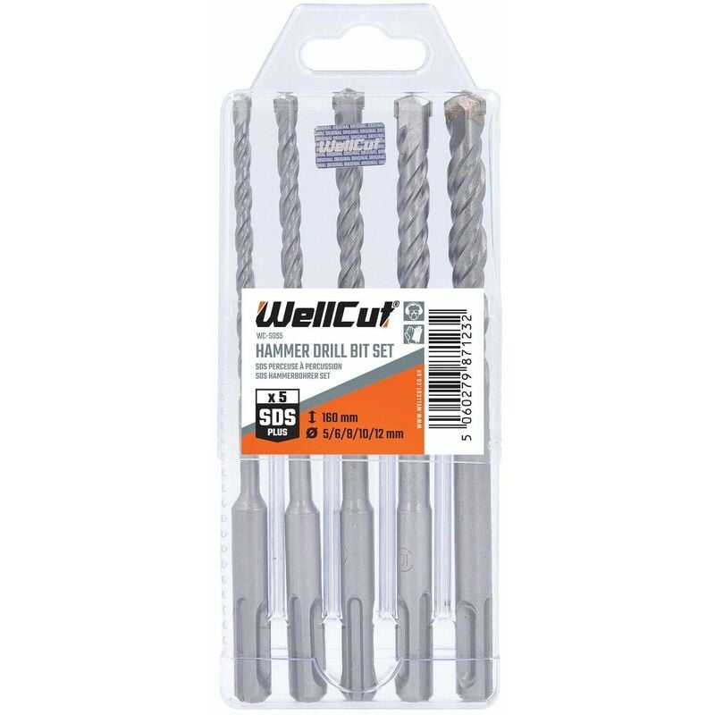 5 Piece pro sds Plus Reinforced Concrete Hammer Drill Bit Set - Wellcut