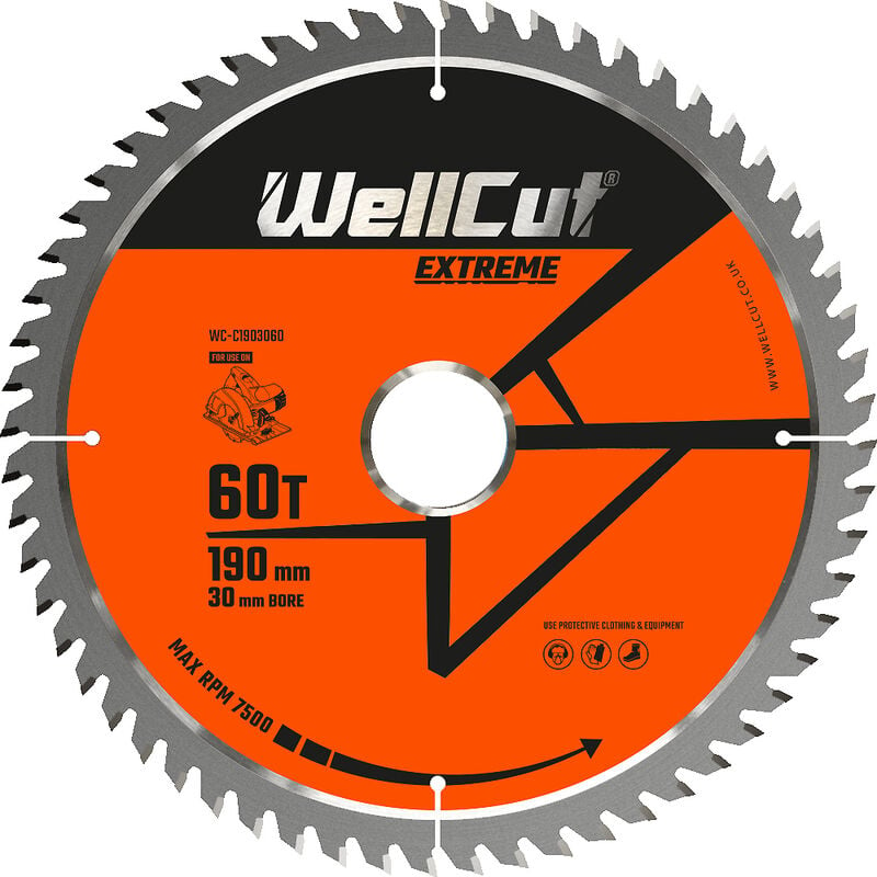 Tct Extreme Circular Saw Blade 190mm x 30mm x 60T, Suitable for HS7100, DW62, DWE576, GKS190 - Wellcut